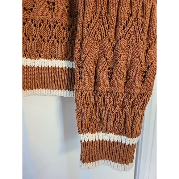 Universal Thread Orange Camel Rust Crochet Polo V-neck Crop Varsity Sweater Sz S - Picture 6 of 8